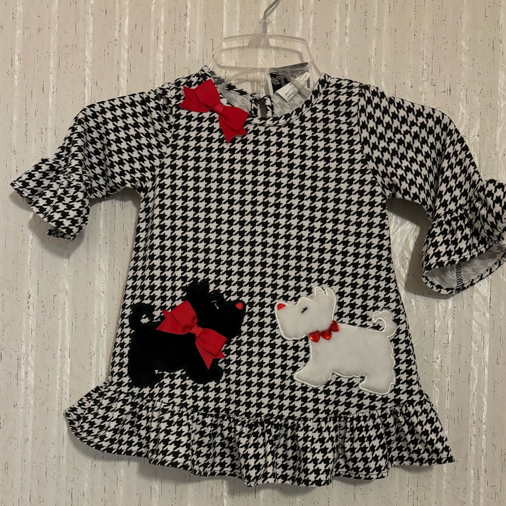 Rare Editions Black and White Houndstooth Dress with Red Accents